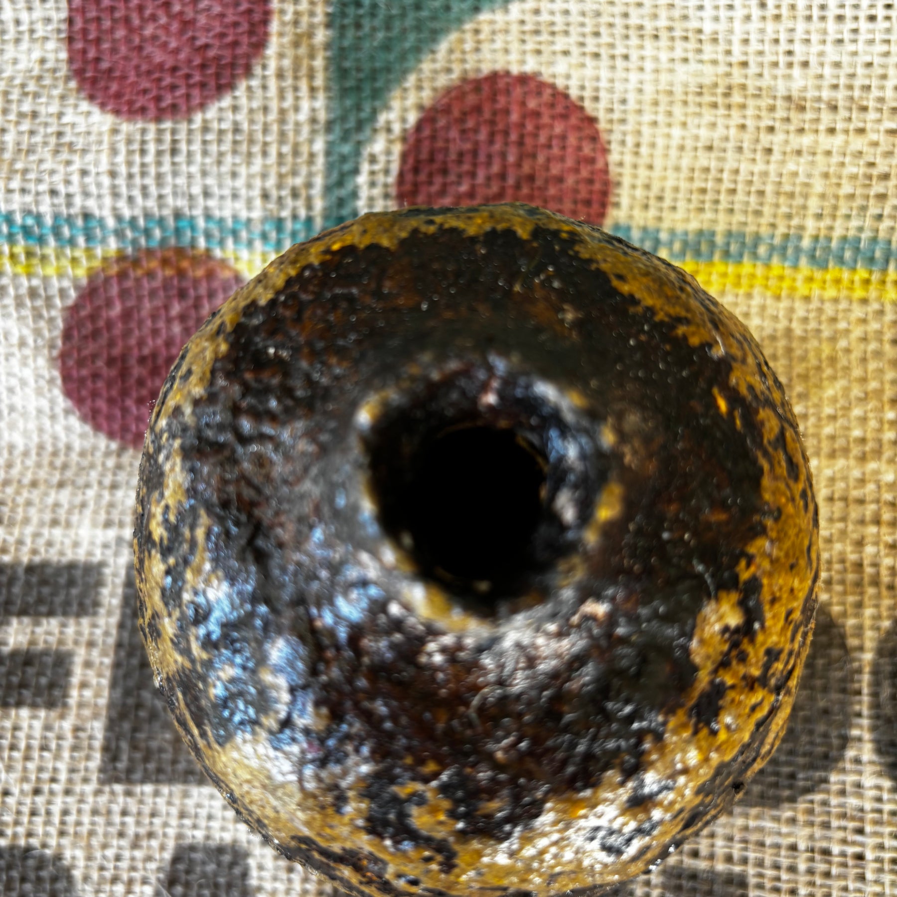 Mustard and brown little vase