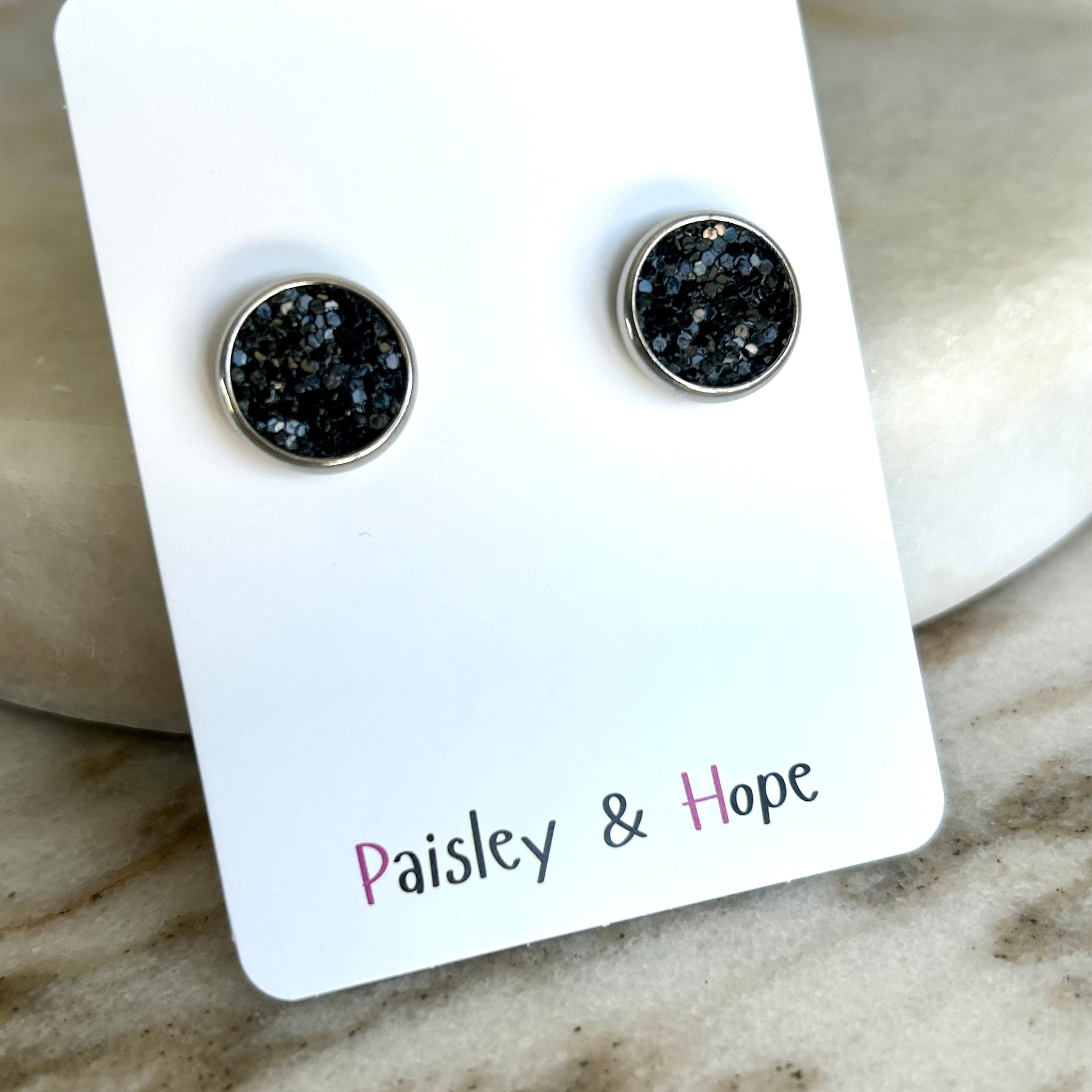 Sequin Faux Leather Bezel Style Studs - Choose size & colour