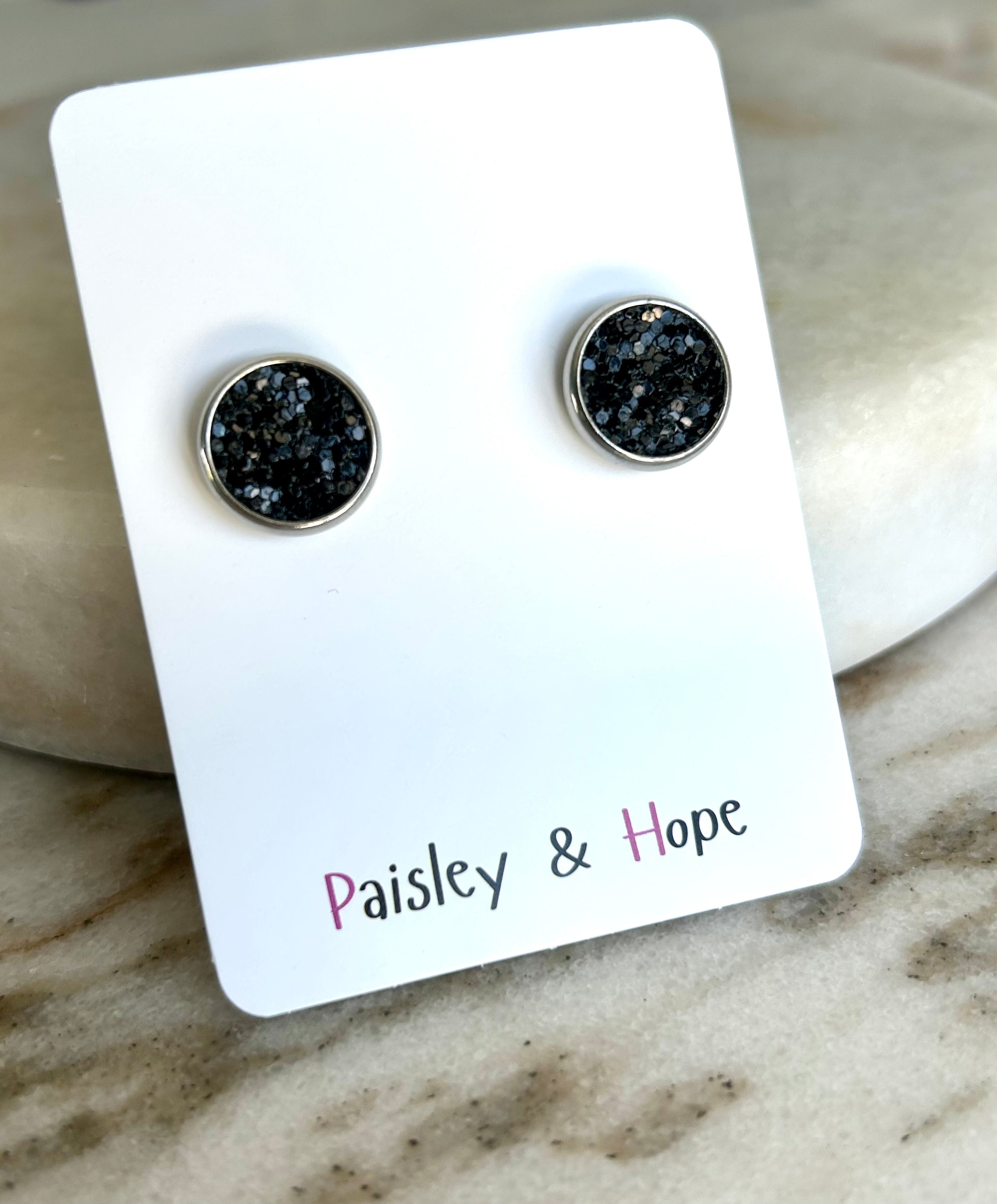 Sequin Faux Leather Bezel Style Studs - Choose size & colour