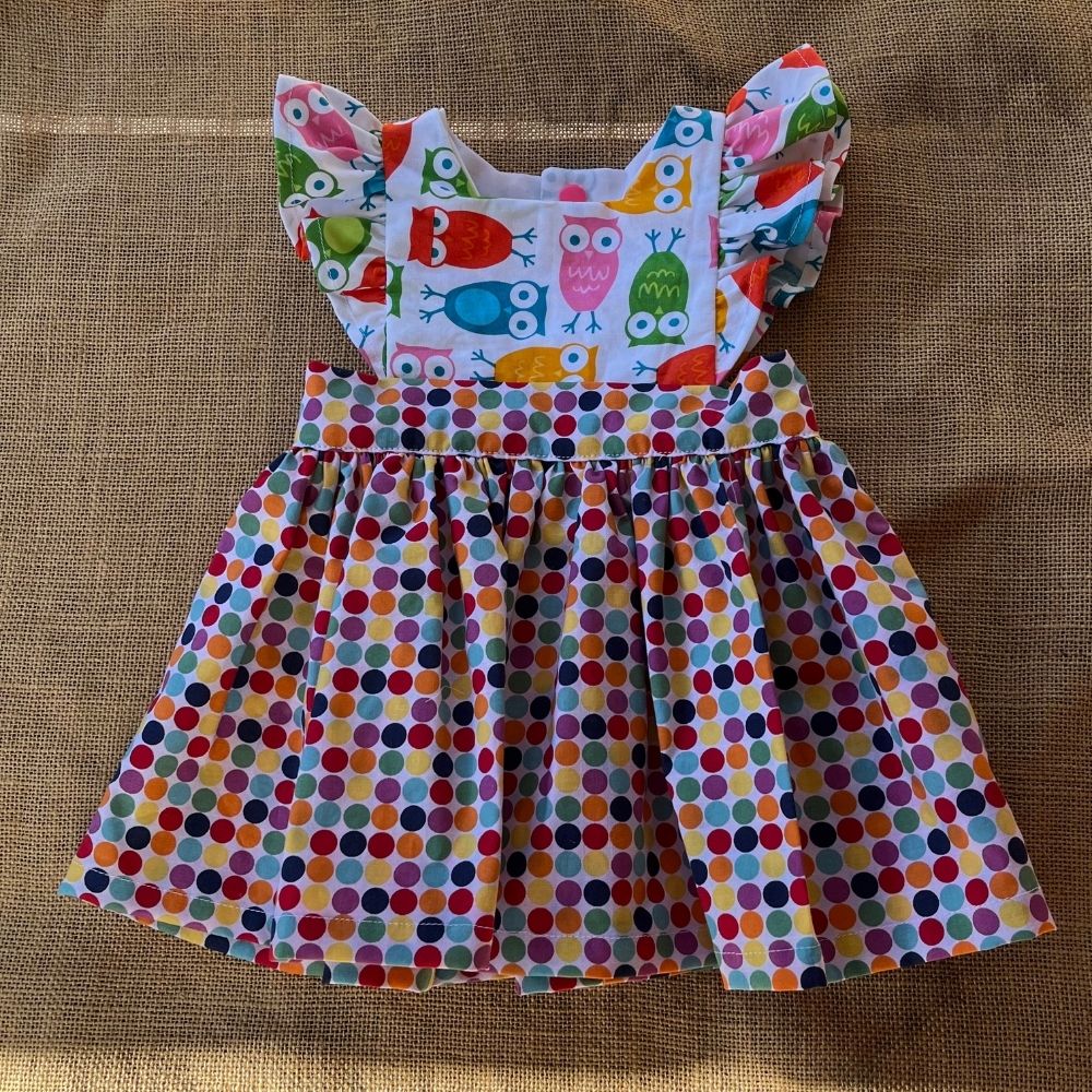 Handmade Pinafore Dress | Owl and Spots | Size 00