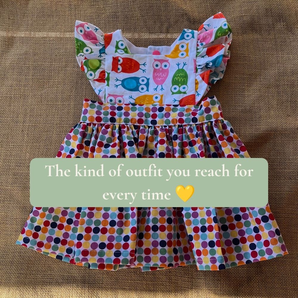 Handmade Pinafore Dress | Owl and Spots | Size 00