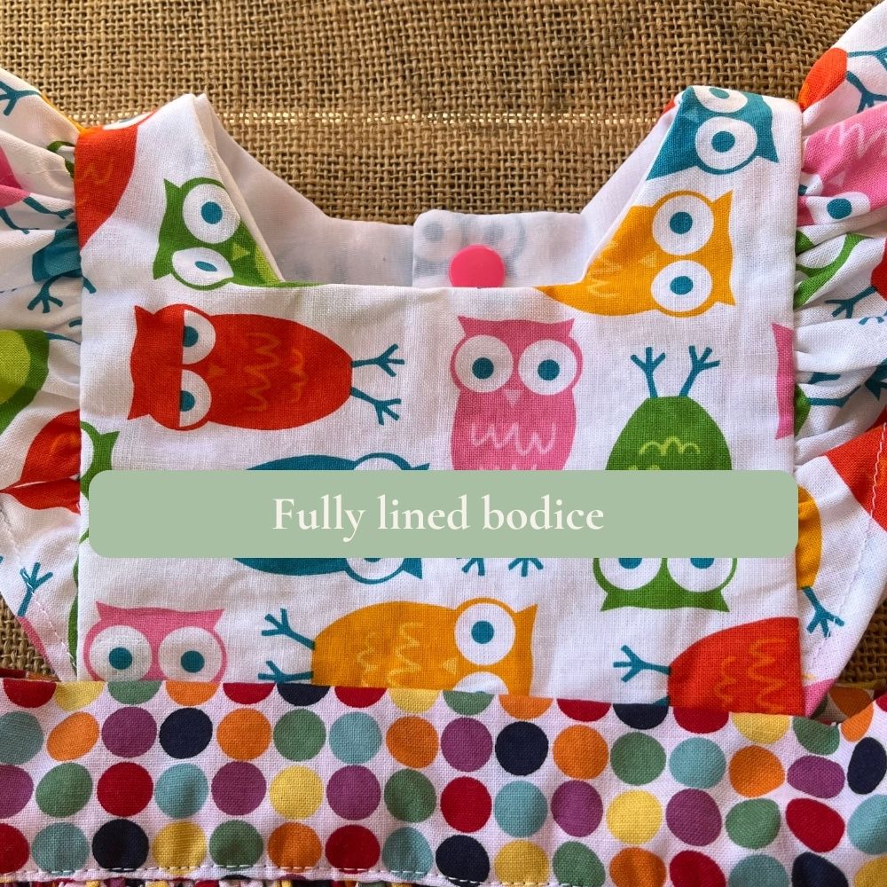 Handmade Pinafore Dress | Owl and Spots | Size 00