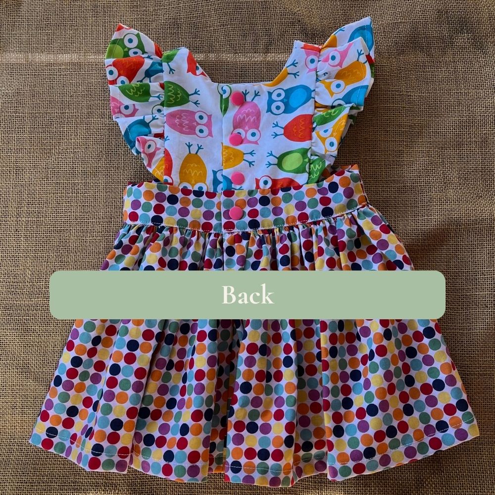 Handmade Pinafore Dress | Owl and Spots | Size 00