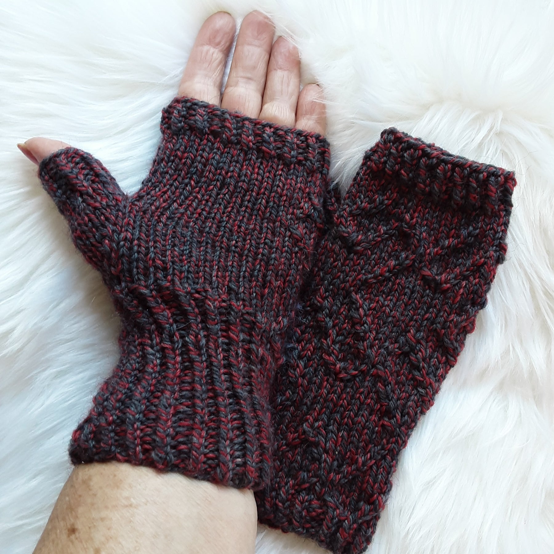 Handknitted merino wool fingerless mittens