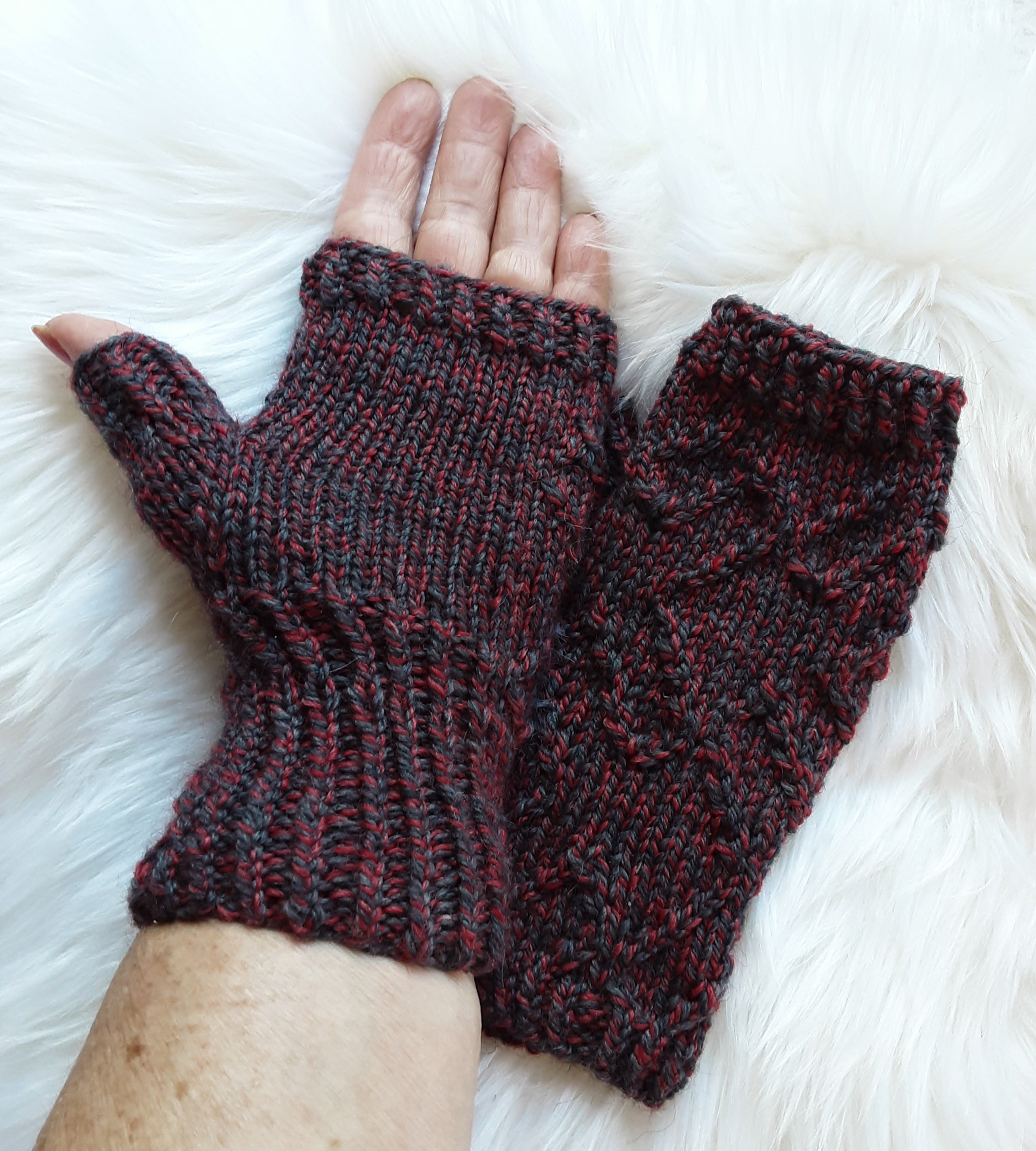 Handknitted merino wool fingerless mittens