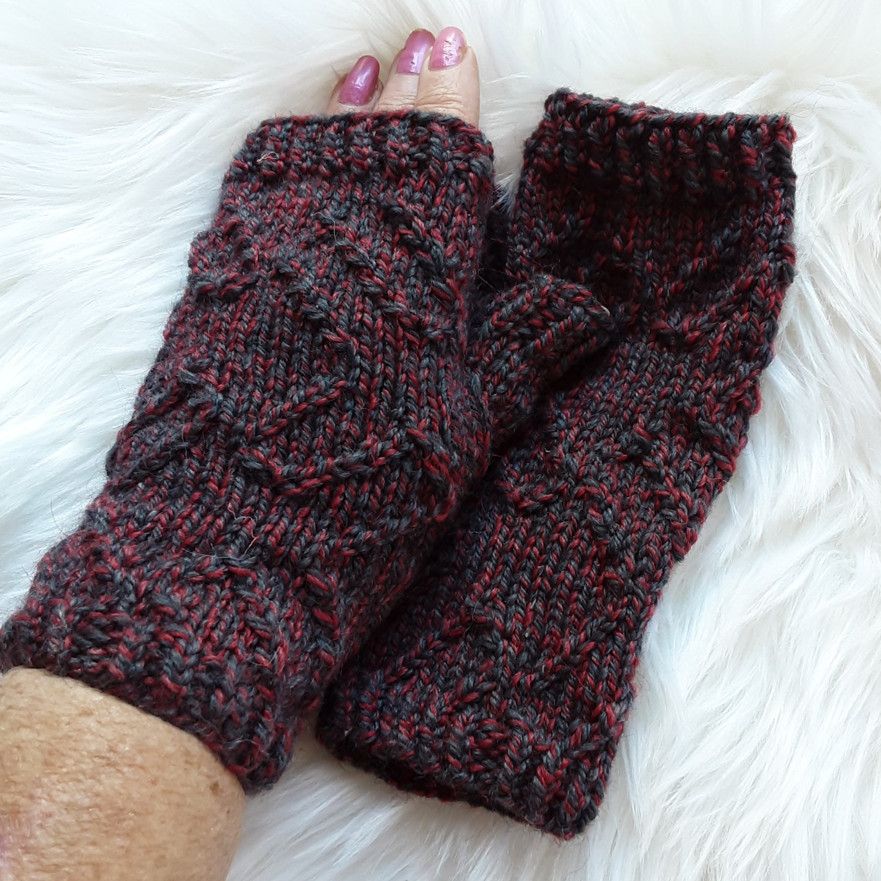 Handknitted merino wool fingerless mittens