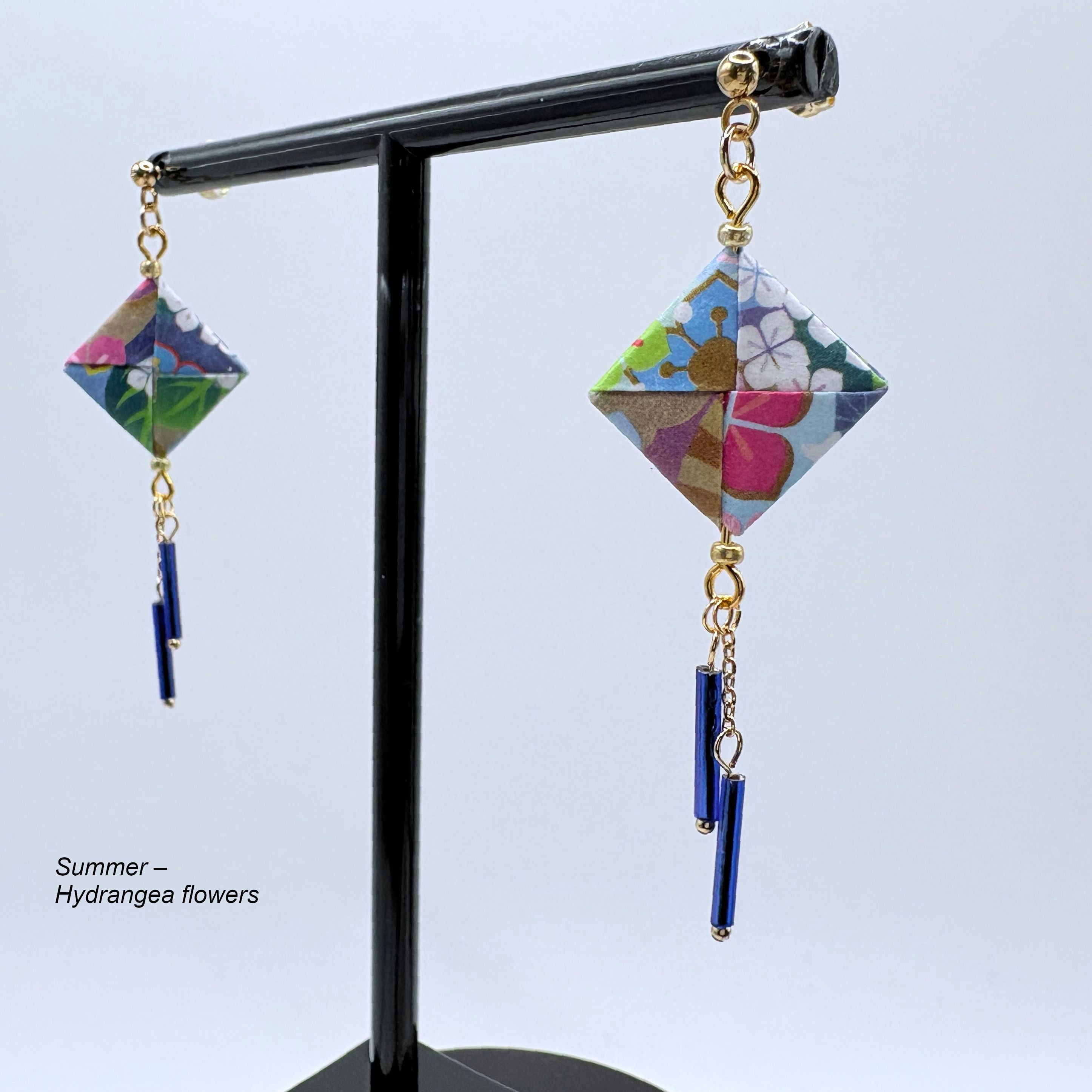 Origami Earrings – Botanicals of the Seasons – Set of 4.  Japanese Paper Jewellery
