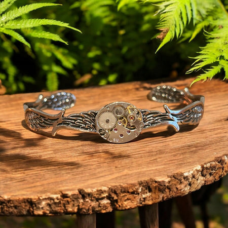 Steampunk angel wings watch movement bangle