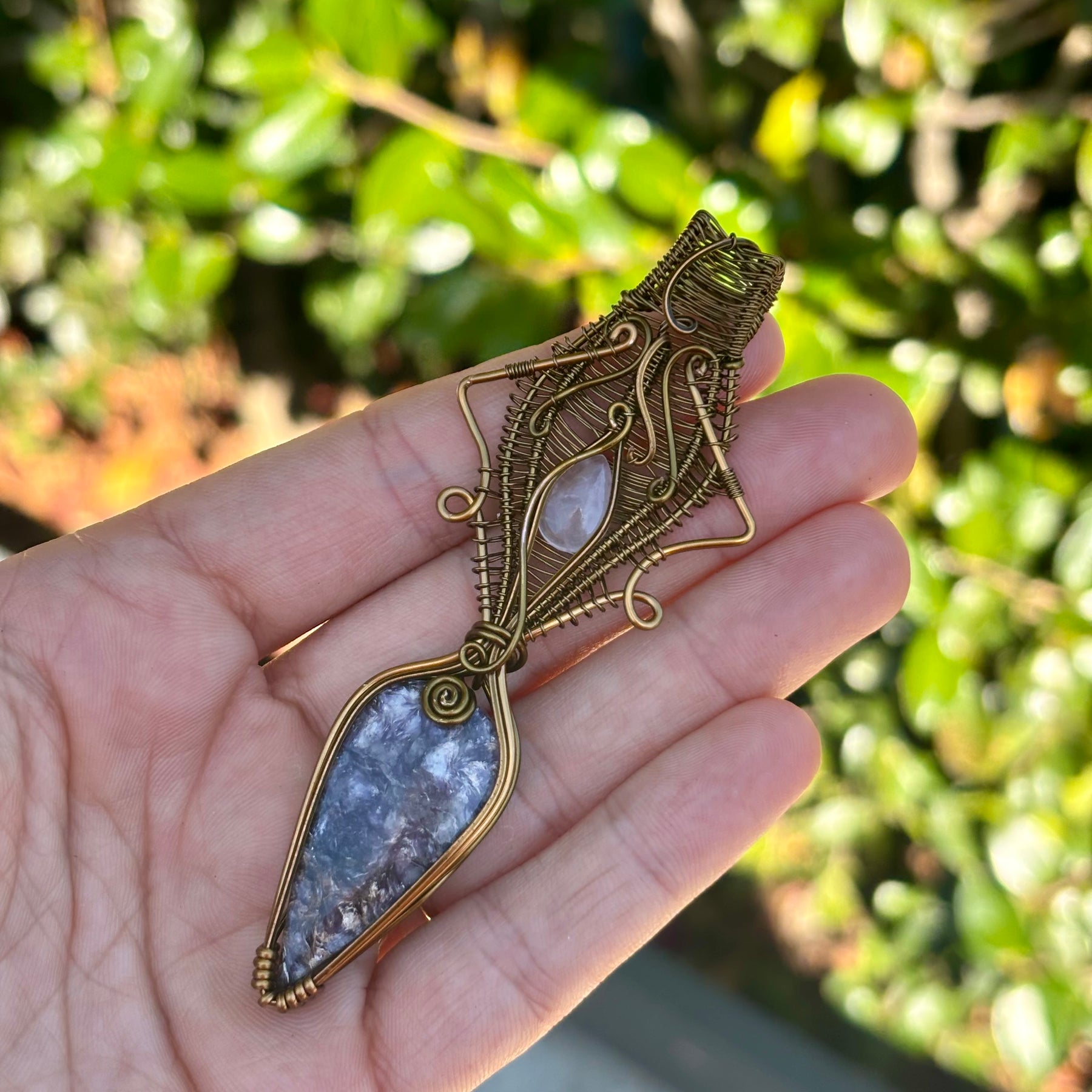 Rose Quartz Lepidolite Crystal pendant copper wire wrap