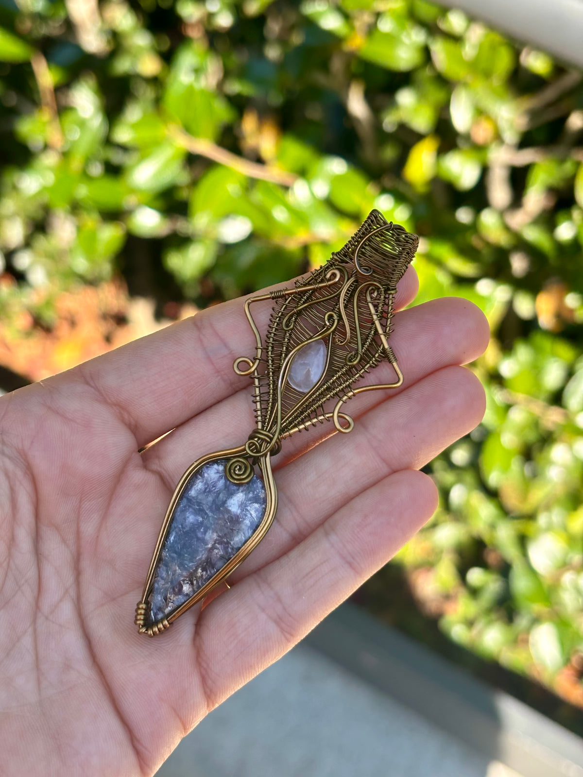 Rose Quartz Lepidolite Crystal pendant copper wire wrap