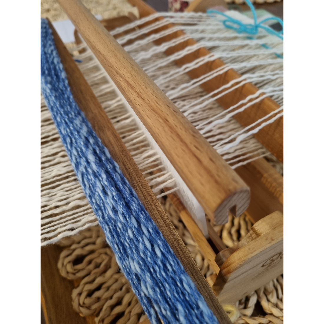 Cozy blue and white waffle-weave scarf