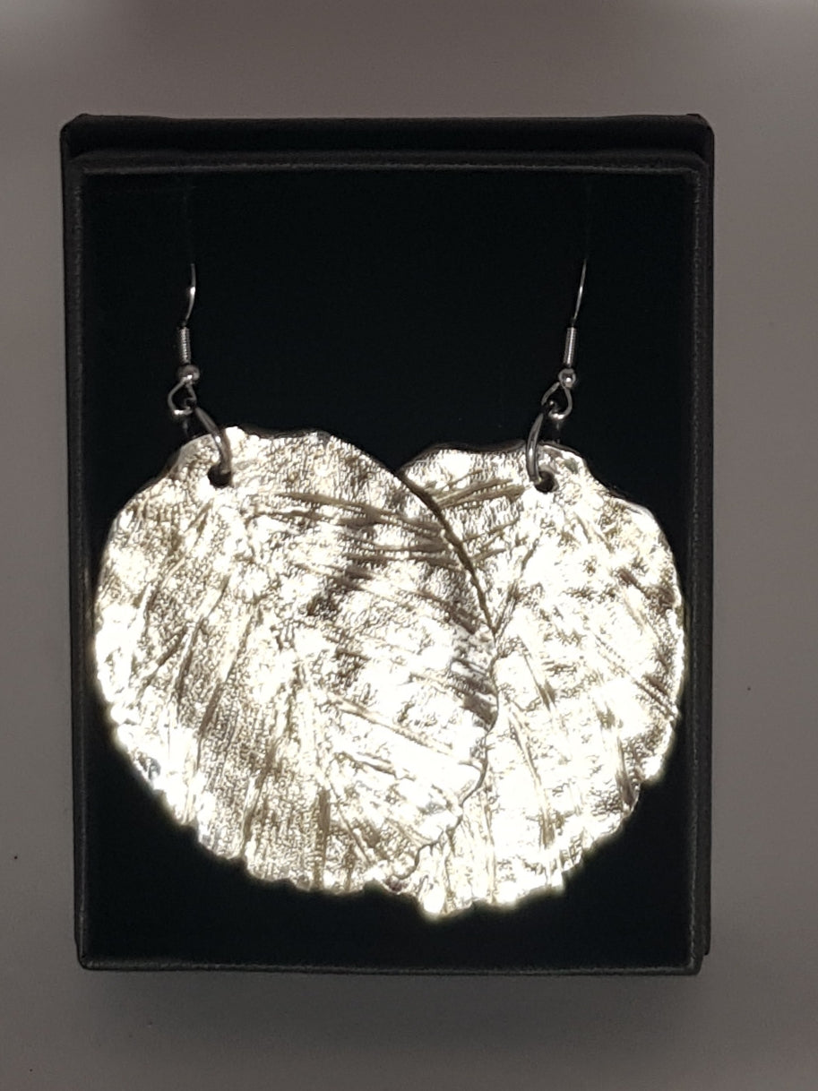 Large round leaf silver earrings #696AM/E