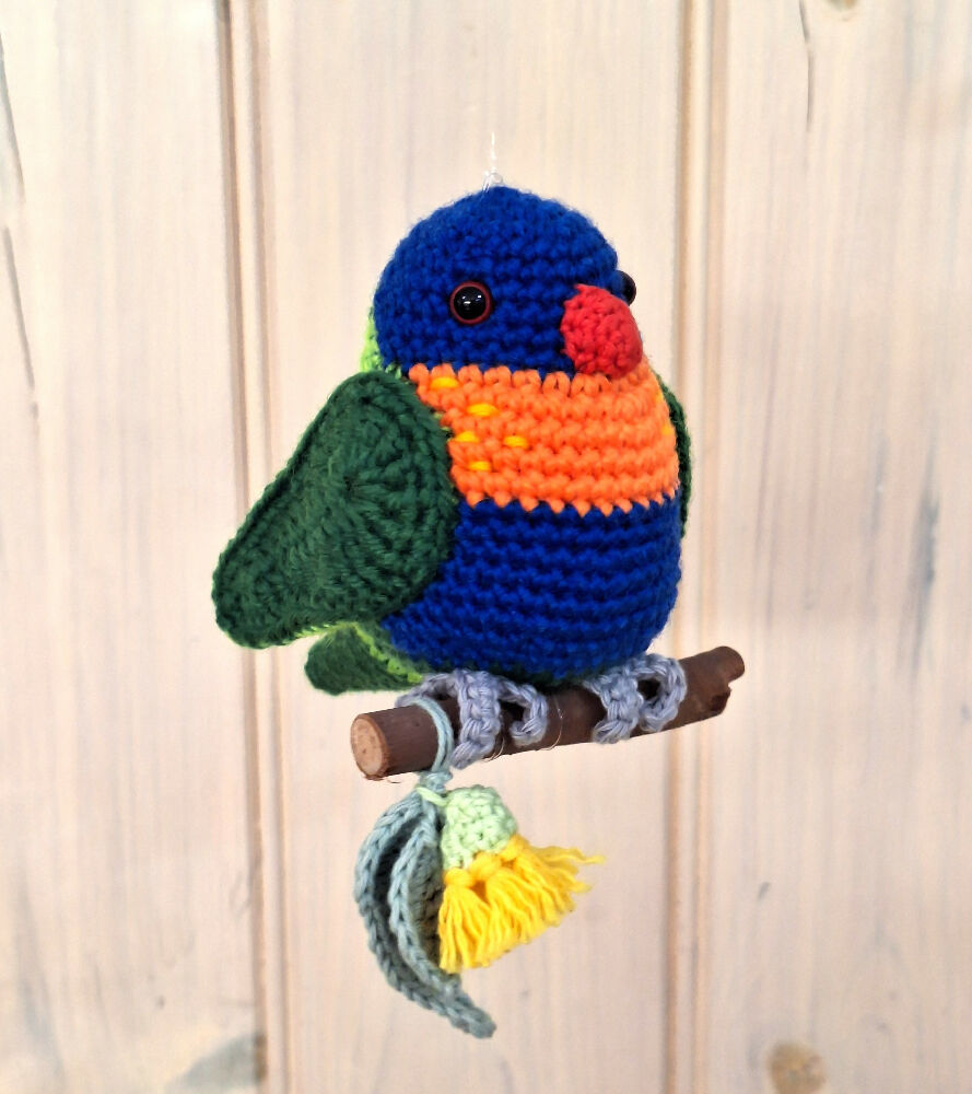 crocheted rainbow lorikeet room decoration or toy