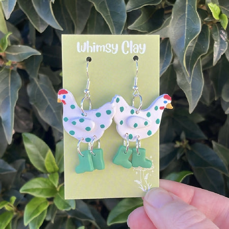 Green Chicks in Boots Earrings