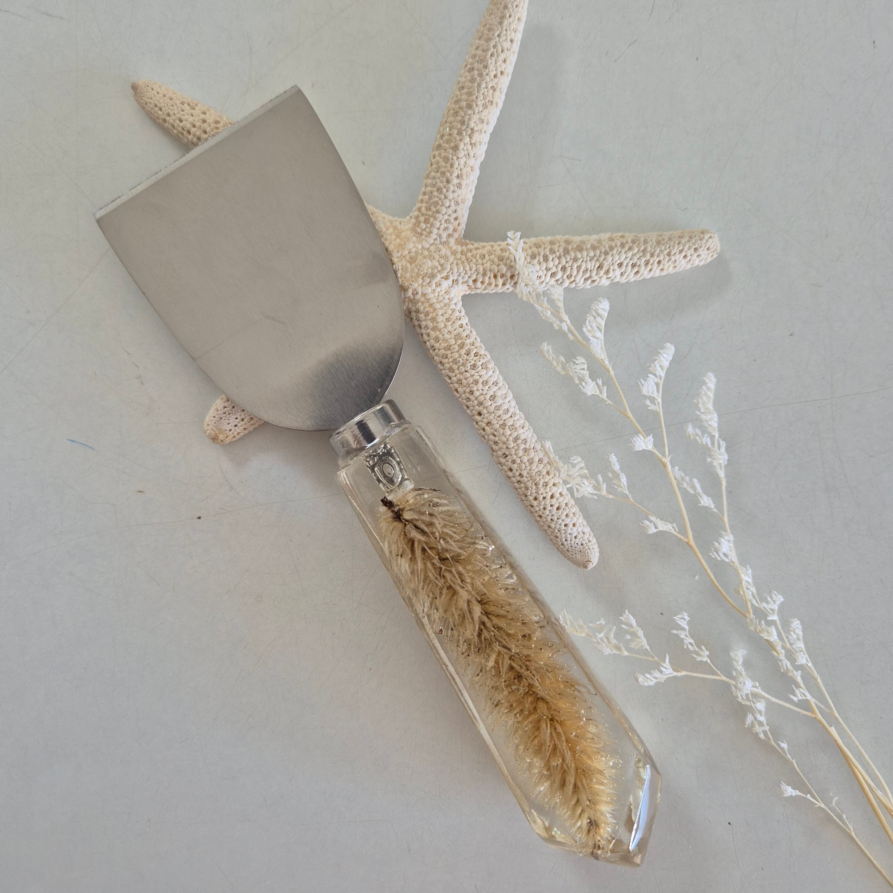 Handmade resin cheese knives with inlaid stones or botanicals