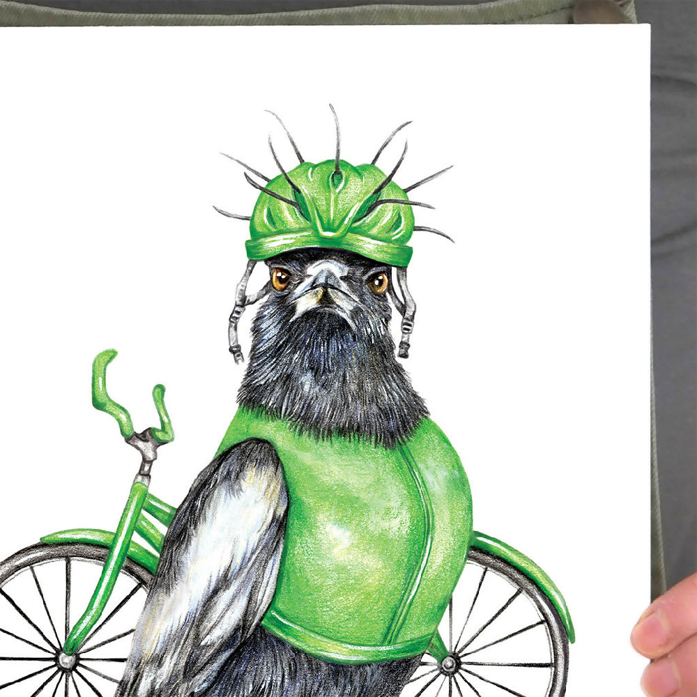 'Clive the Cyclist Magpie' Art Print