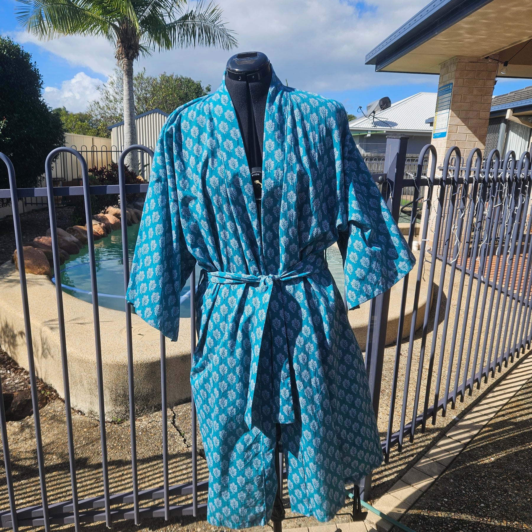 Lightweight Cotton Dressing Gown, Teal, Medium