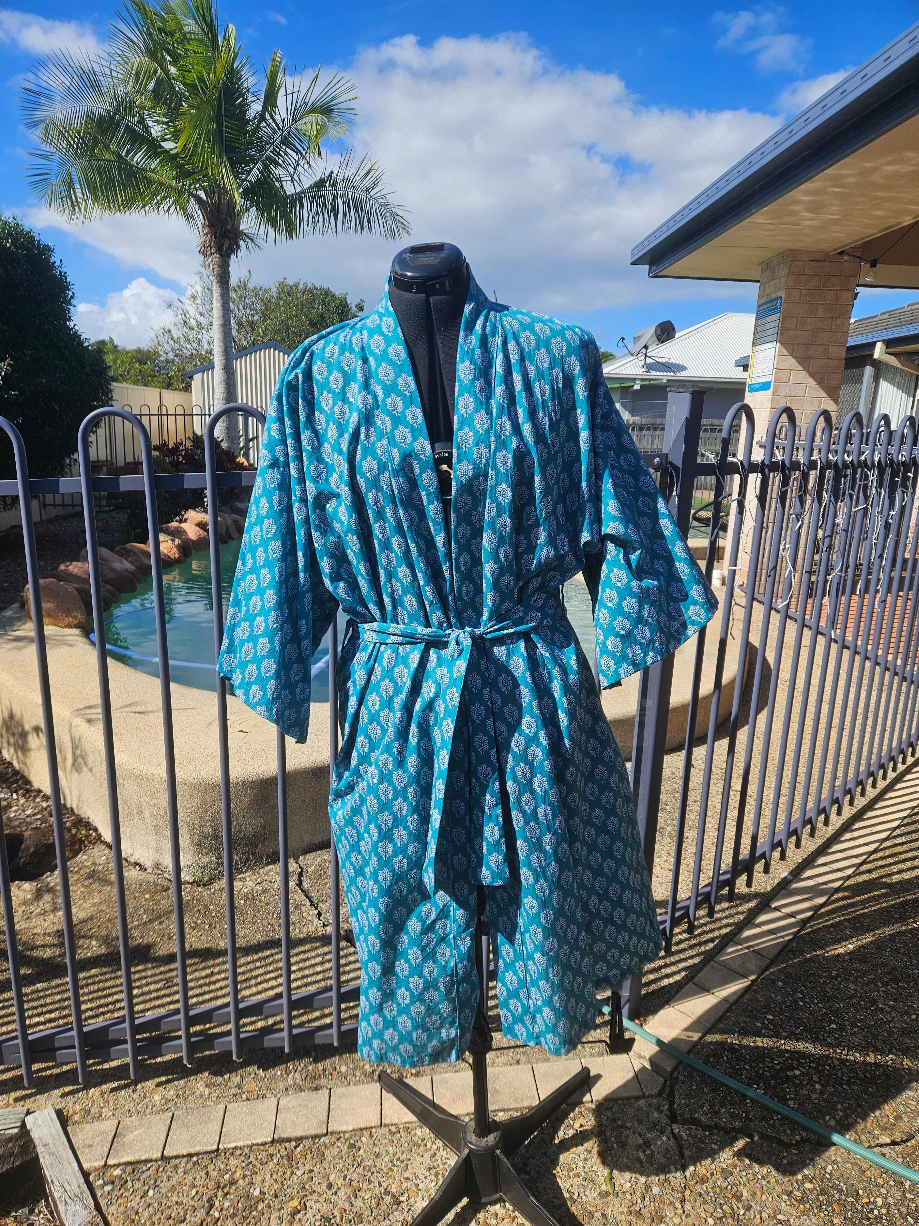 Lightweight Cotton Dressing Gown, Teal, Medium