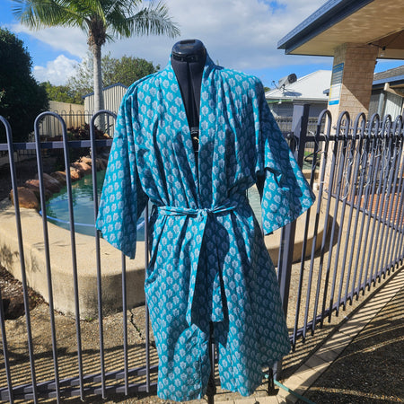 Lightweight Cotton Dressing Gown, Teal, Medium