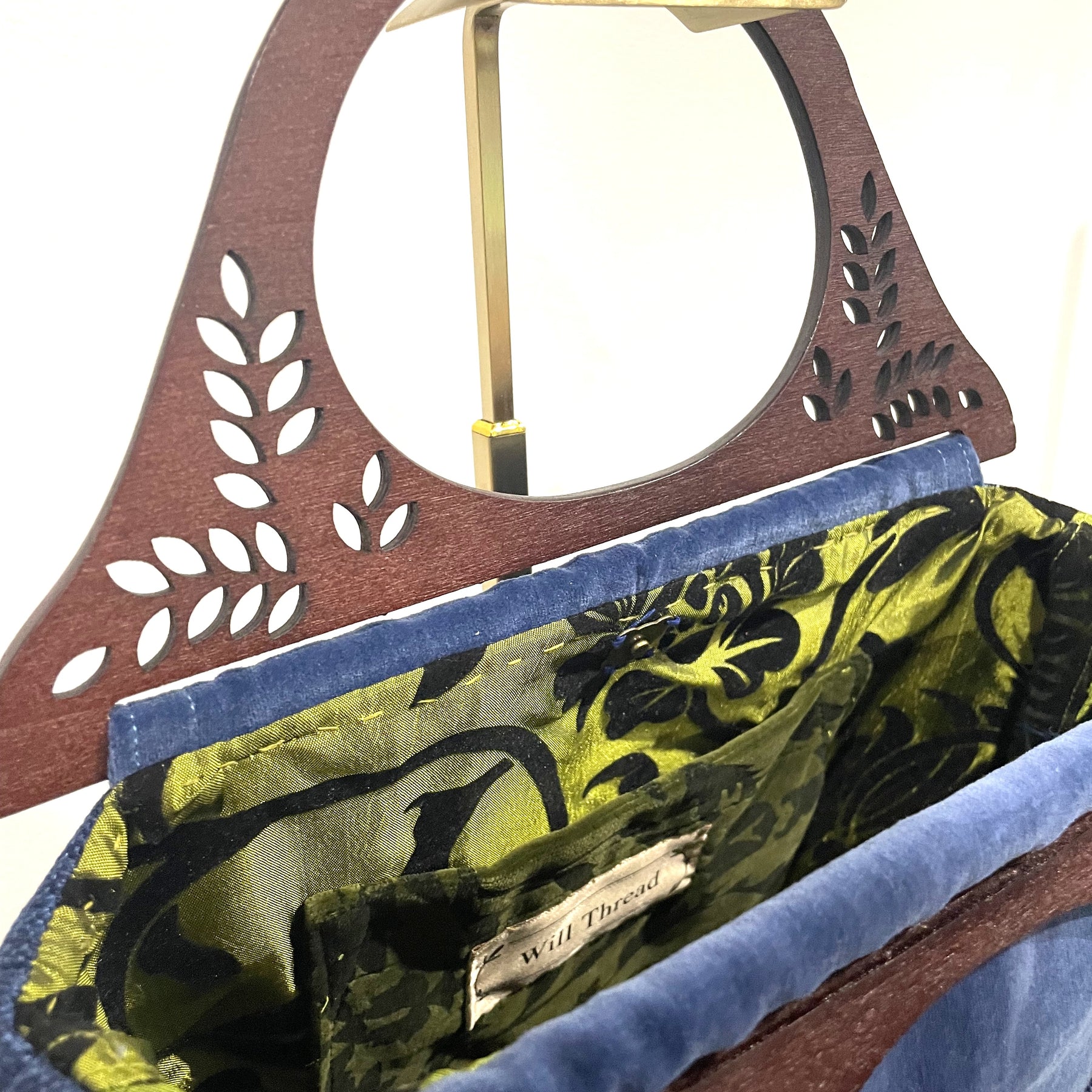 Handmade Blue Wooden Handled Handbag