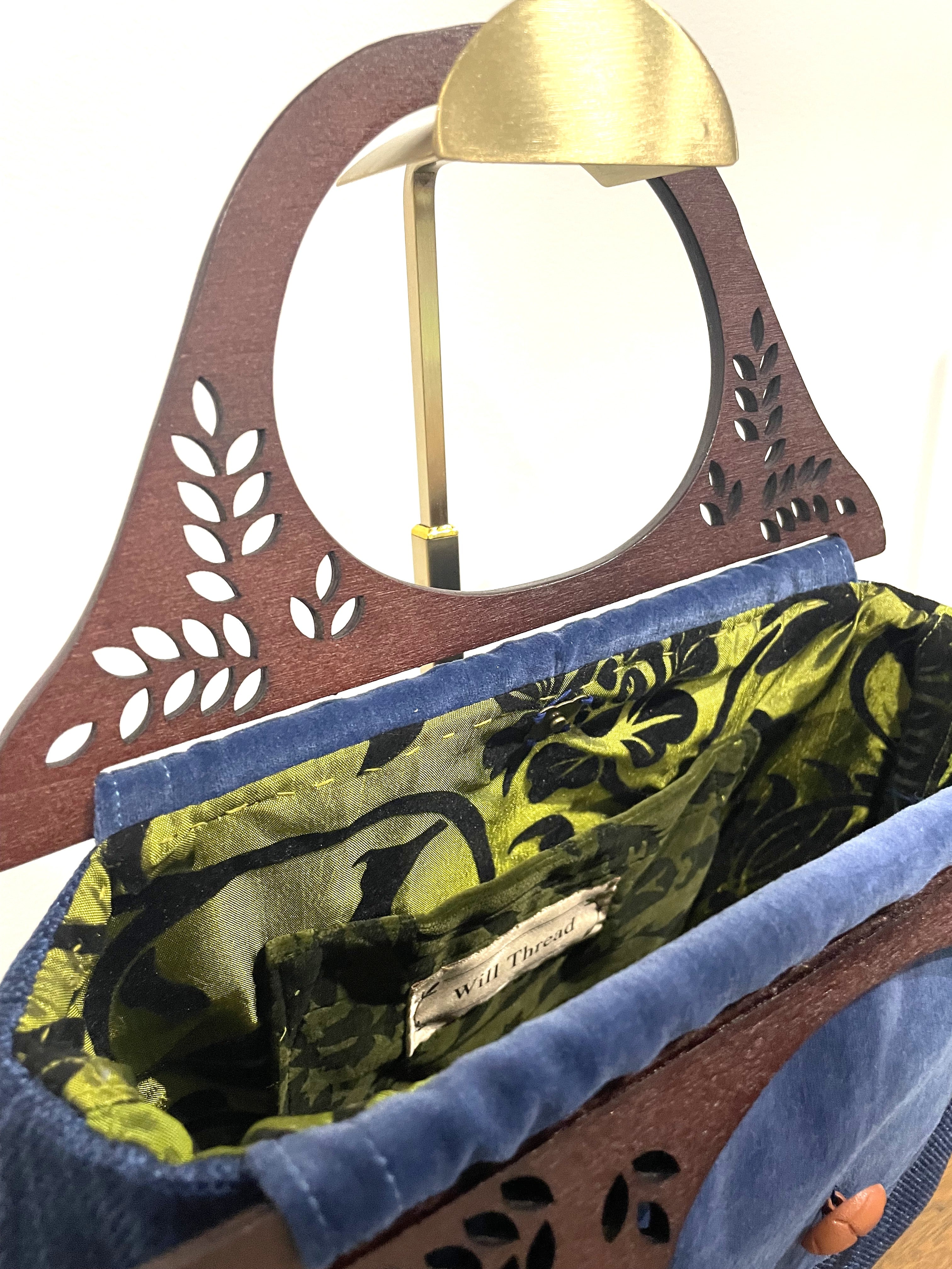 Handmade Blue Wooden Handled Handbag