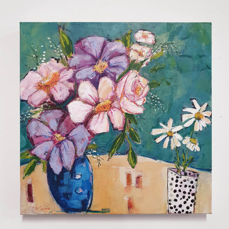 Contemporary Flower Still Life -  Framed Wild Roses