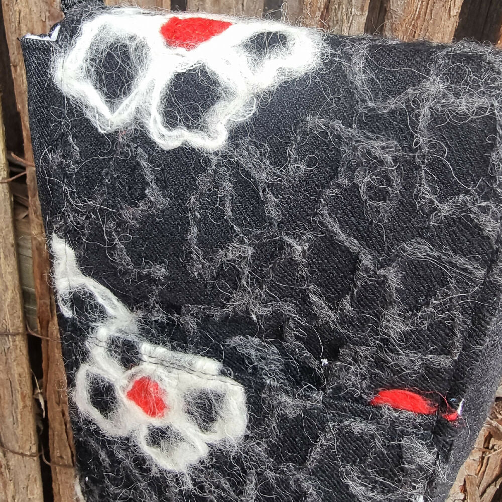 Upcycled mobile phone crossbody - felted black, red & white