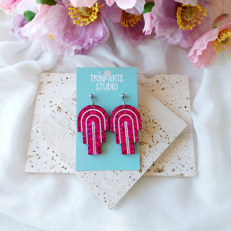 Glitter Art Deco Rain Resin Dangle Earrings