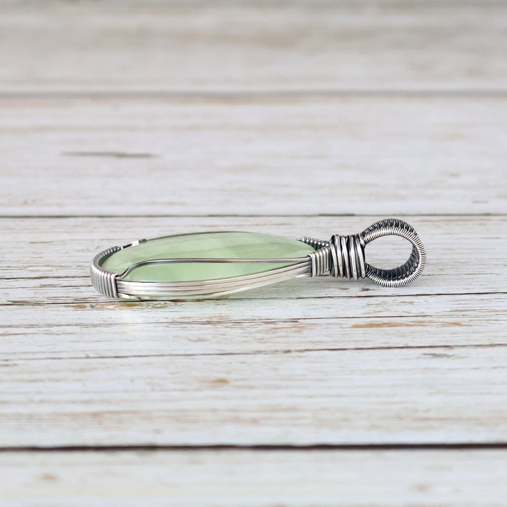 Sterling Silver Prehnite Pendant ~ Gentle Talisman of Alignment
