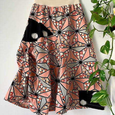 Gorgeous pink floral patchwork sunrise skirt - small 8-10 - vintage fabrics - violetclothing - free postage