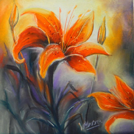 Square Pastel Painting of Orange Lilly