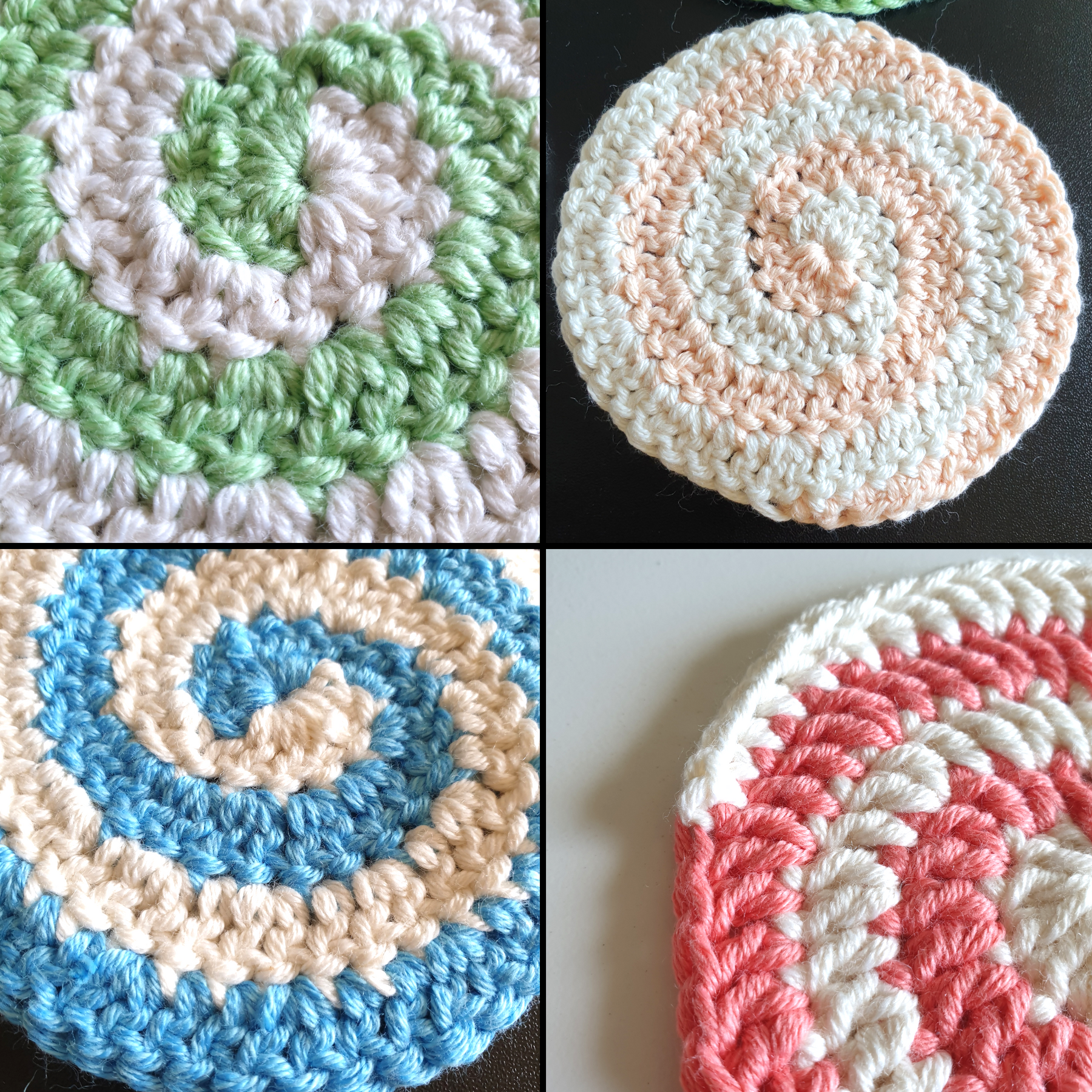 Hand Crochet Colourful Thick Square Coaster : Two Sided ,  Double Sided