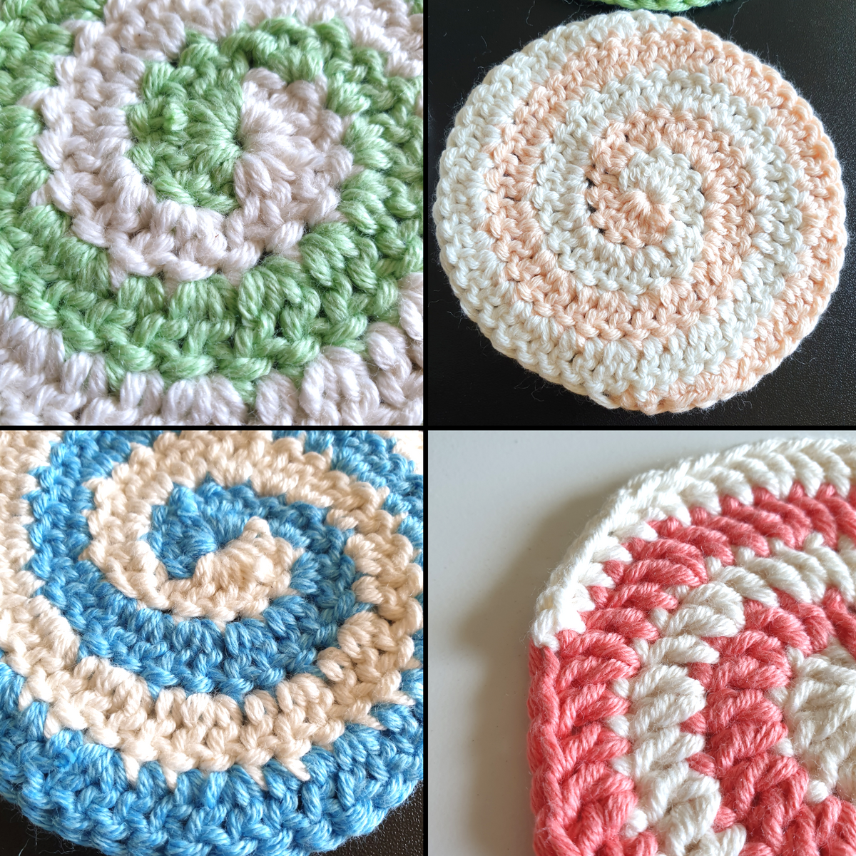 Hand Crochet Colourful Thick Square Coaster : Two Sided ,  Double Sided