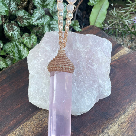 Rose quartz Pendant, double pointed crystal, Macrame necklace,