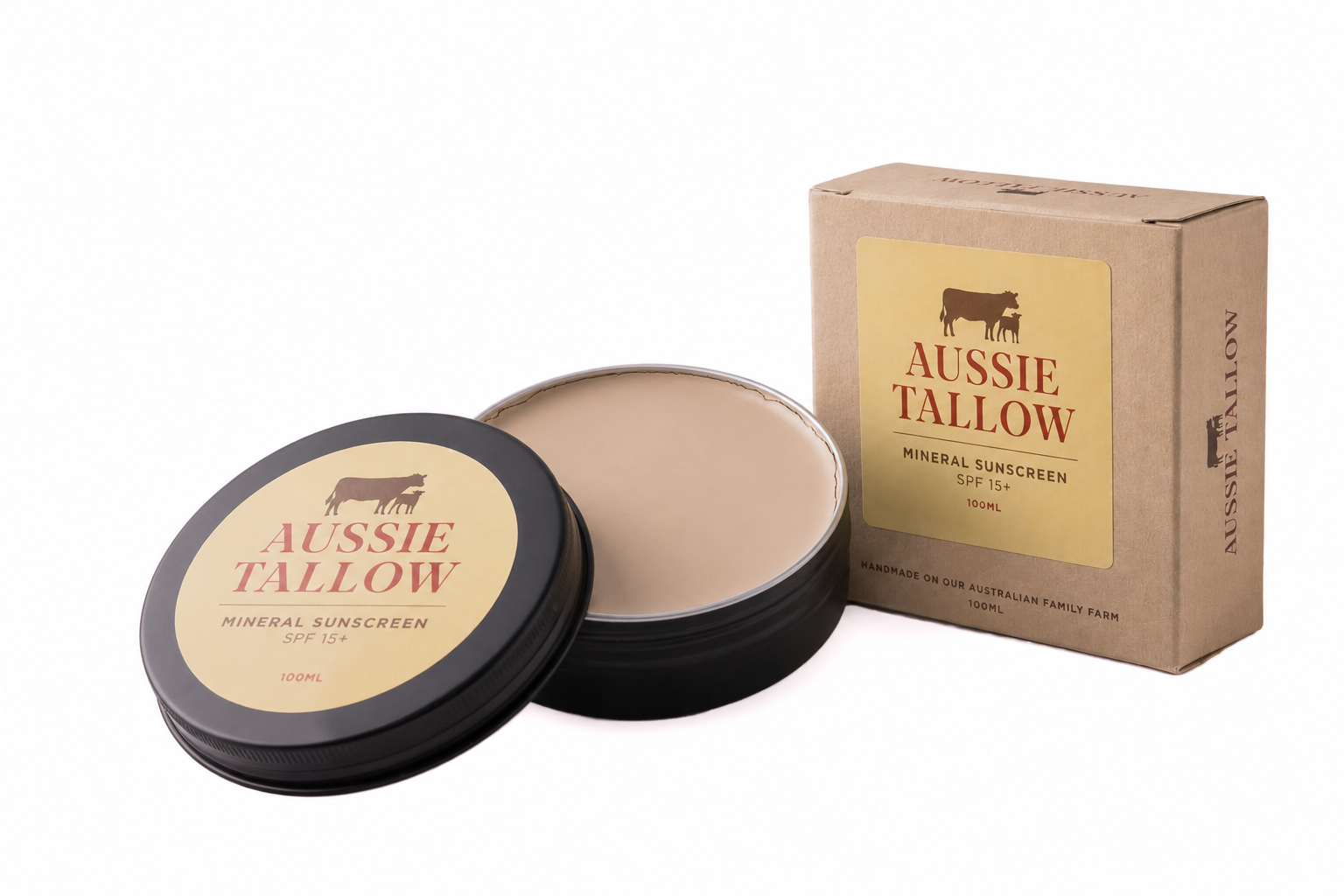 Natural Mineral Sunscreen SPF 15 | Broad Spectrum | Grass-Fed Tallow | 40 Minutes Water Resistant