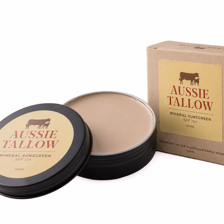 Natural Mineral Sunscreen SPF 15 | Broad Spectrum | Grass-Fed Tallow | 40 Minutes Water Resistant