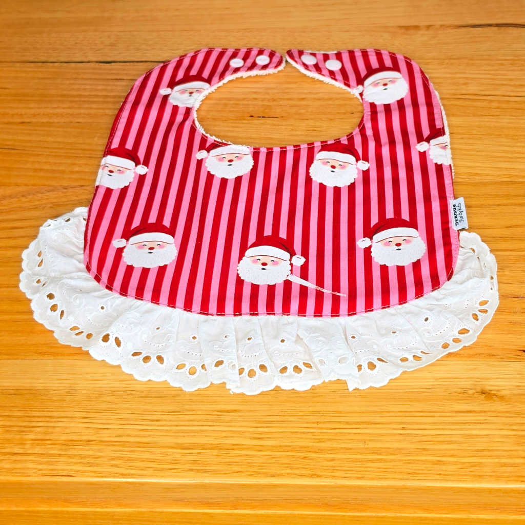 Handmade Red & Pink Santa Christmas Baby Bib