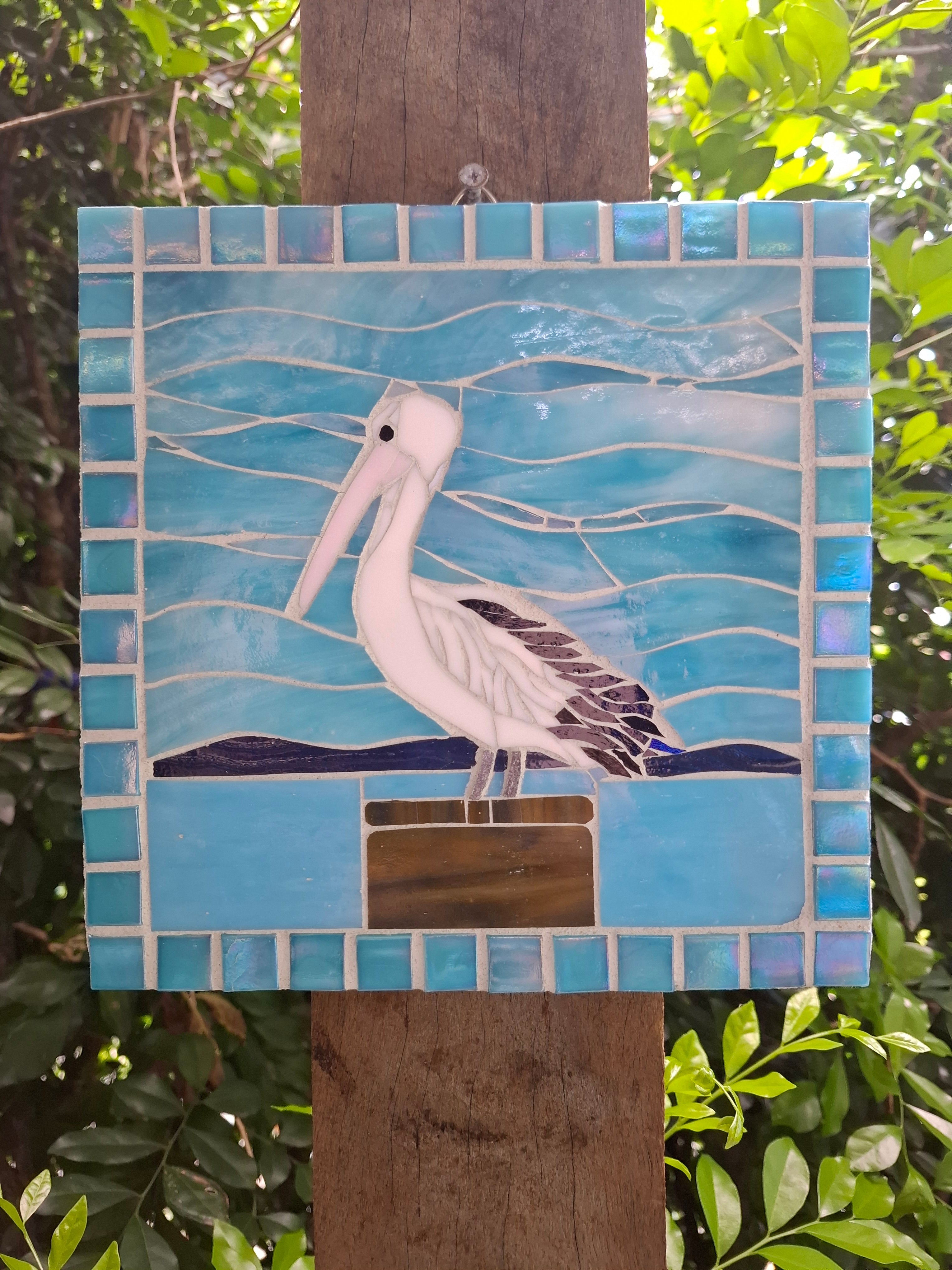 Lovely Stained Glass Mosaic Pelican