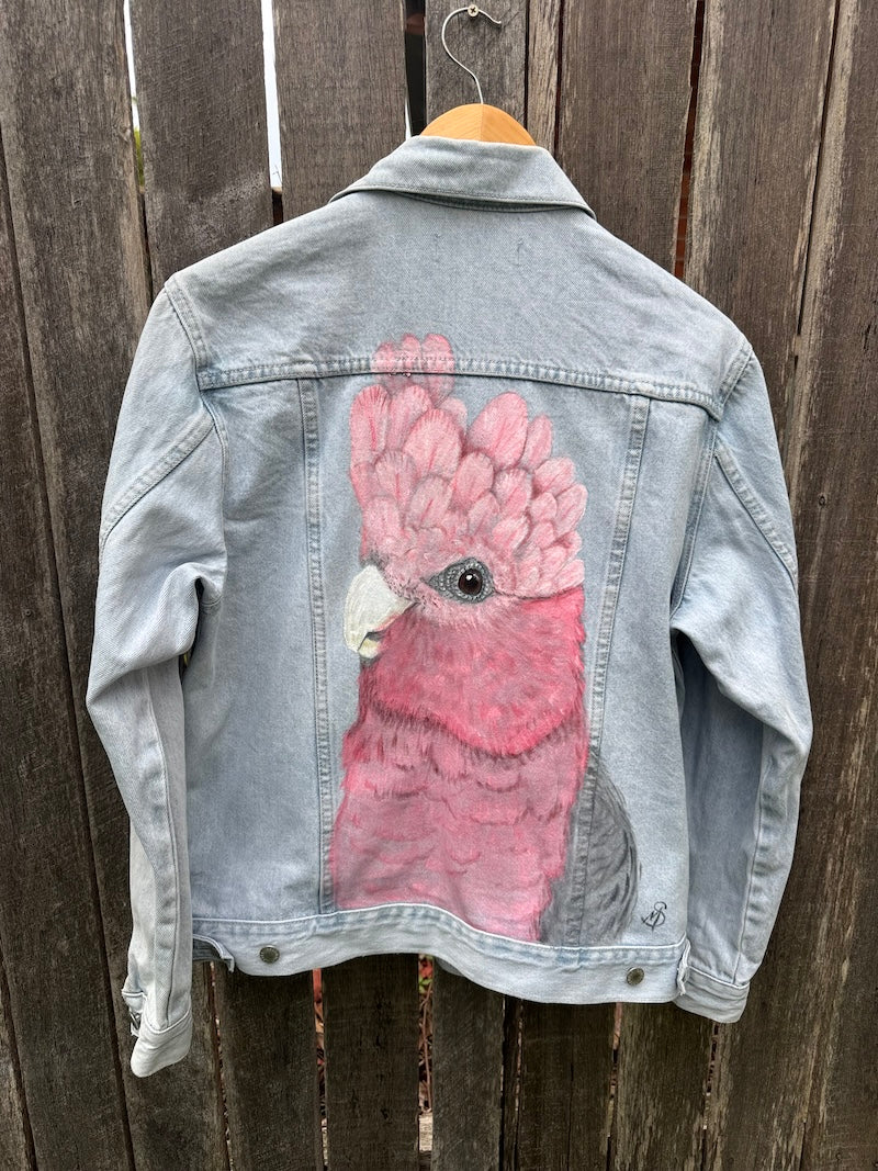 Australian Galah Hand-painted Denim Recycled Jacket (S)
