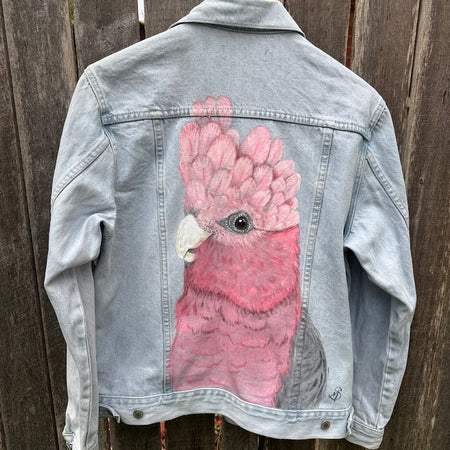 Australian Galah Hand-painted Denim Recycled Jacket (S)