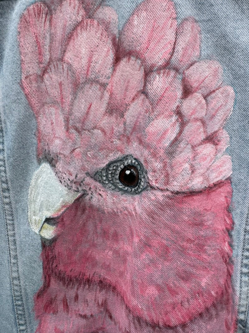Australian Galah Hand-painted Denim Recycled Jacket (S)