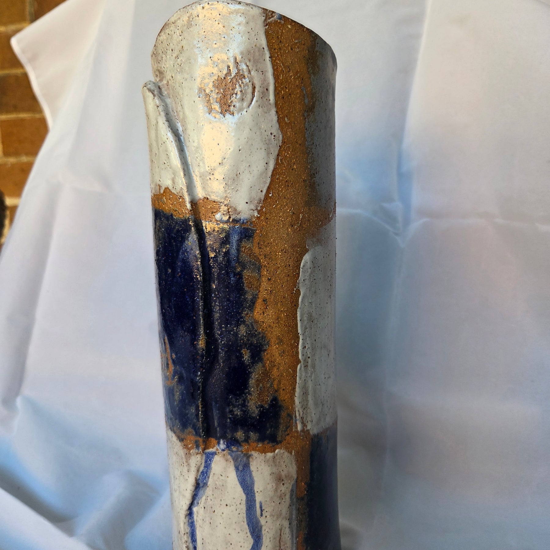 Tall cyclinder Vase - Earthenware hand built. 32cm tall  x 10cm