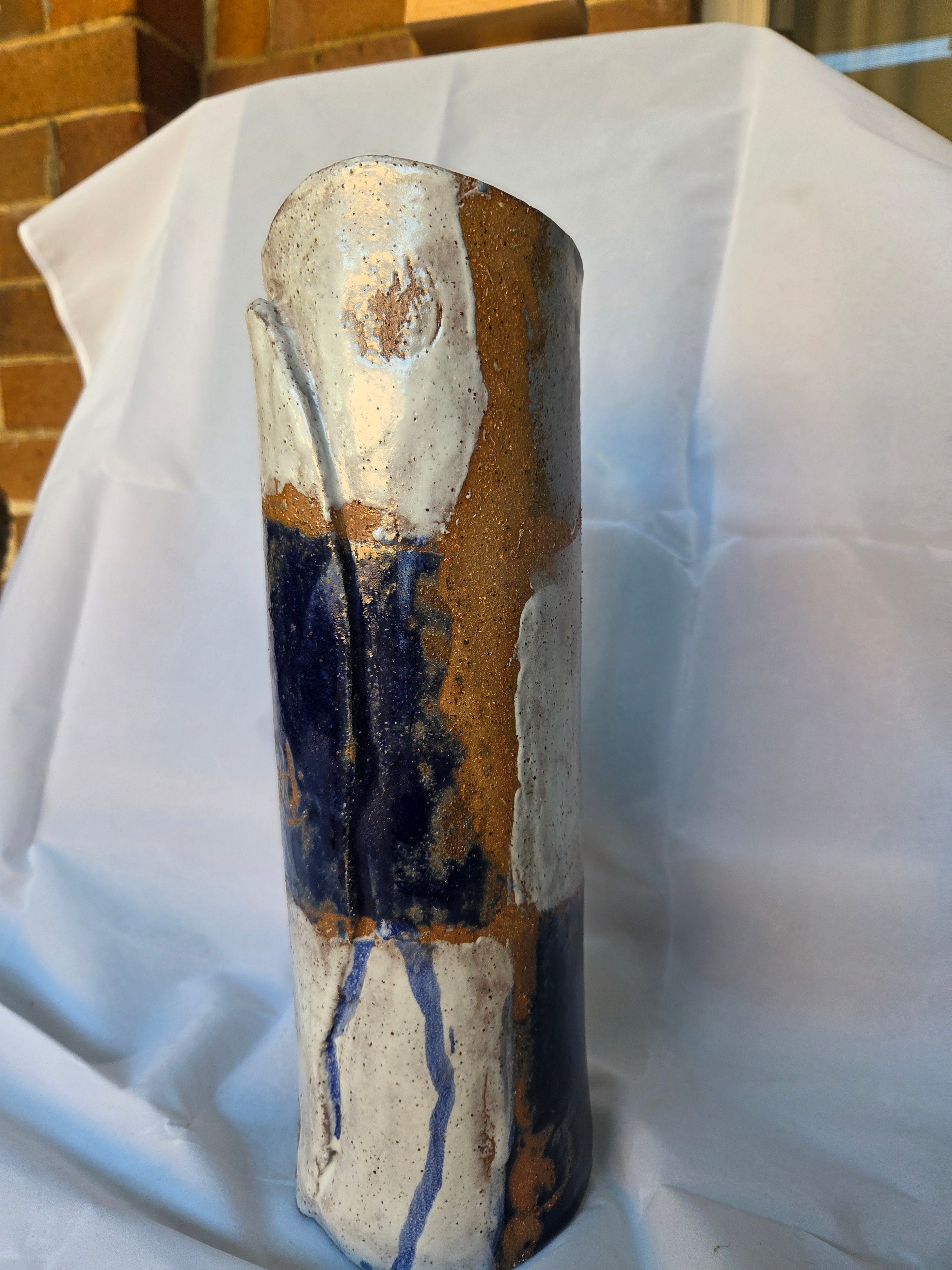 Tall cyclinder Vase - Earthenware hand built. 32cm tall  x 10cm