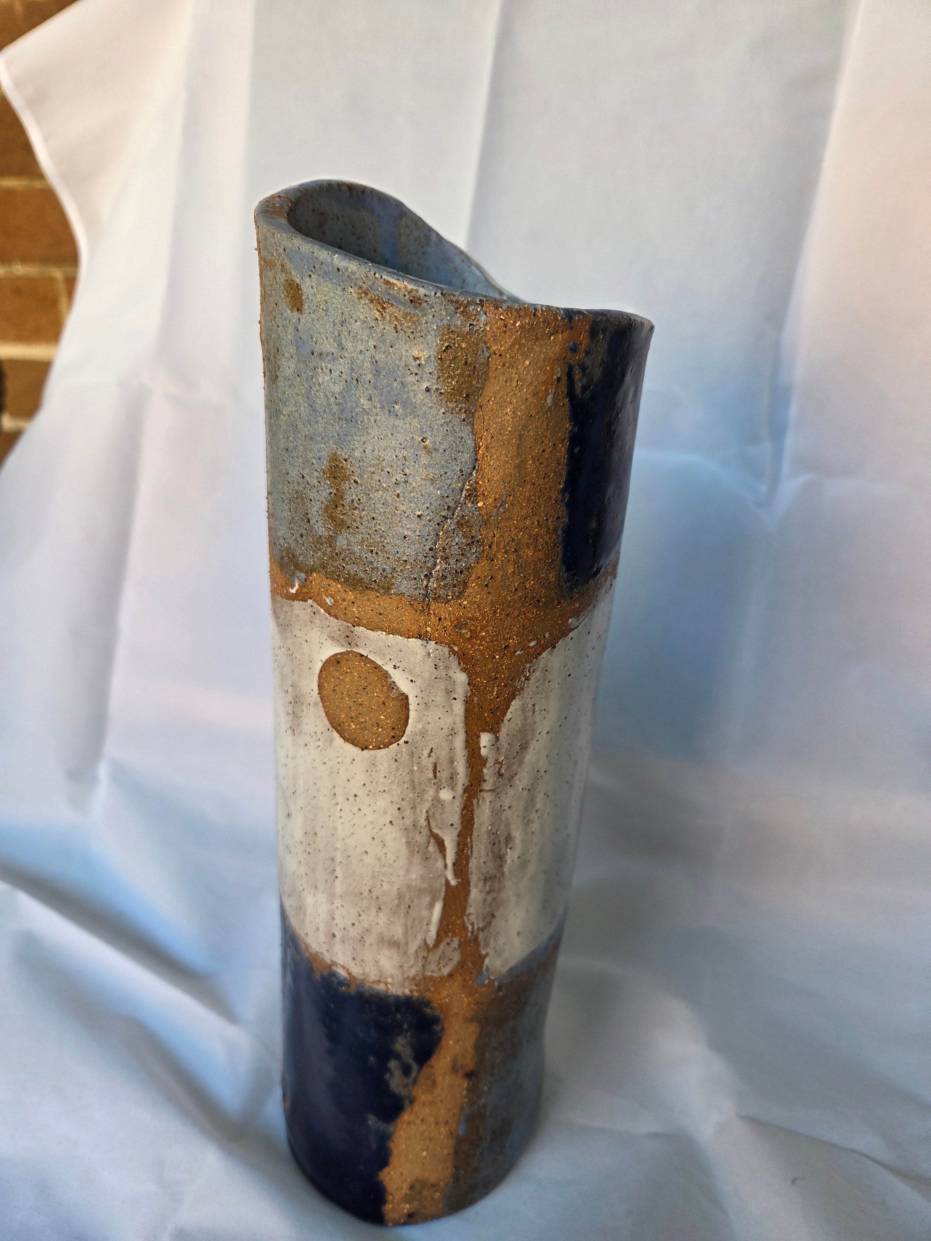 Tall cyclinder Vase - Earthenware hand built. 32cm tall  x 10cm