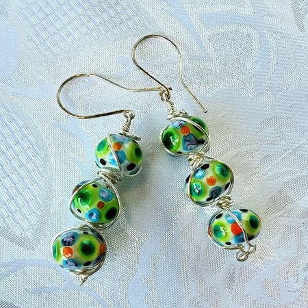 Speckled Beads Drop Earrings - Green tones