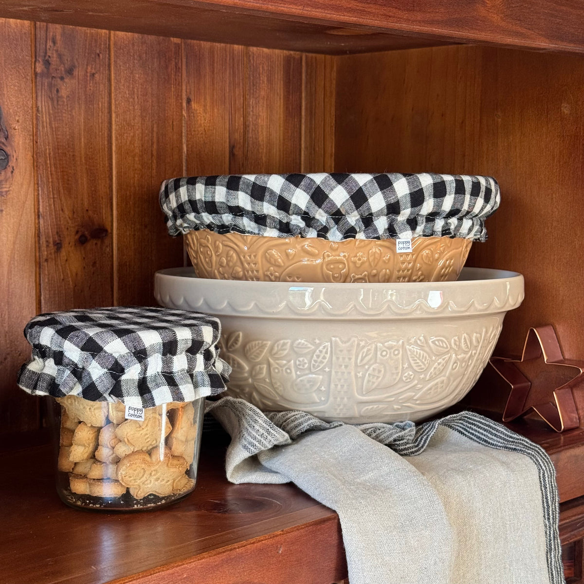 Black & White Linen Gingham Reversible Bowl Cover