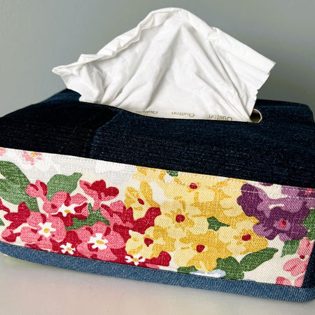 Upcycled Denim & Linen Tissue Box Cover