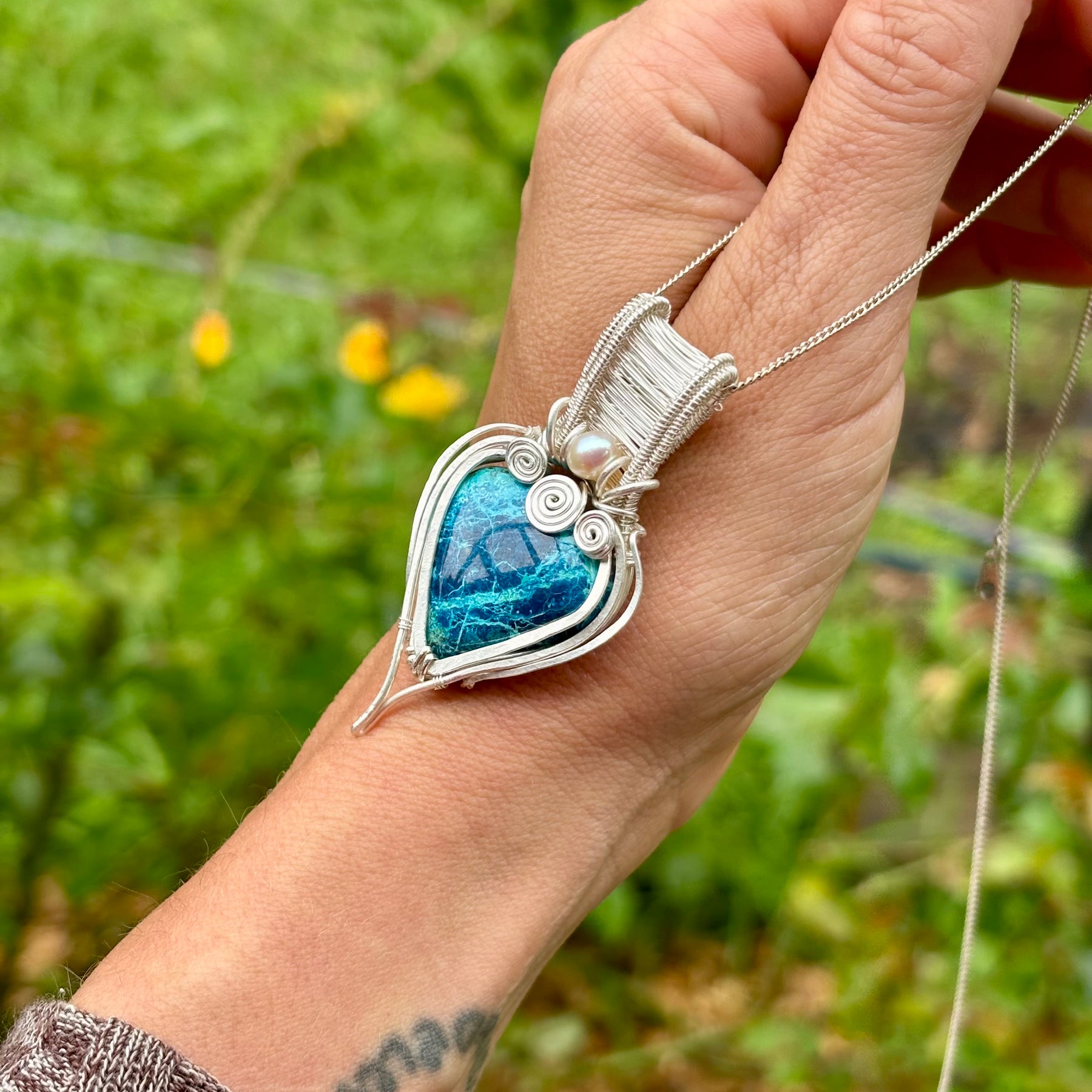 Pearl Shattuckite silver Crystal pendant