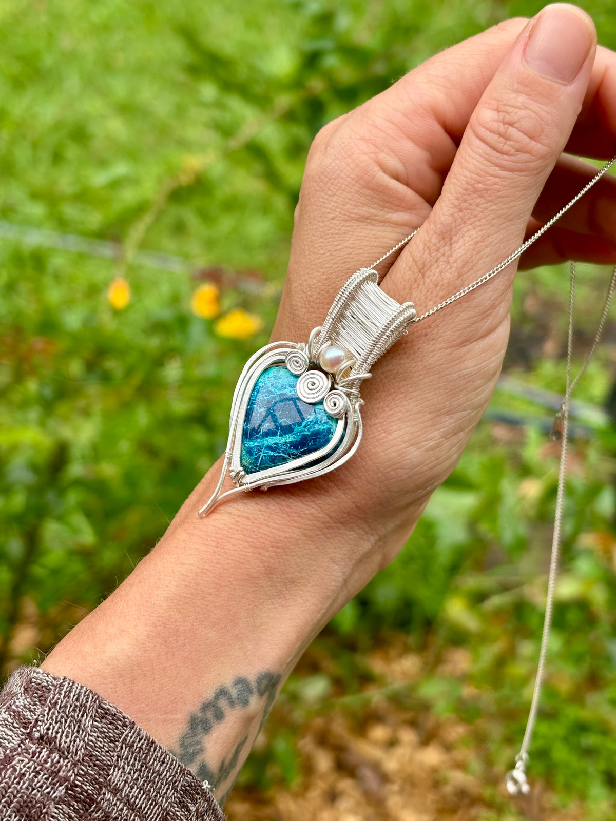 Pearl Shattuckite silver Crystal pendant