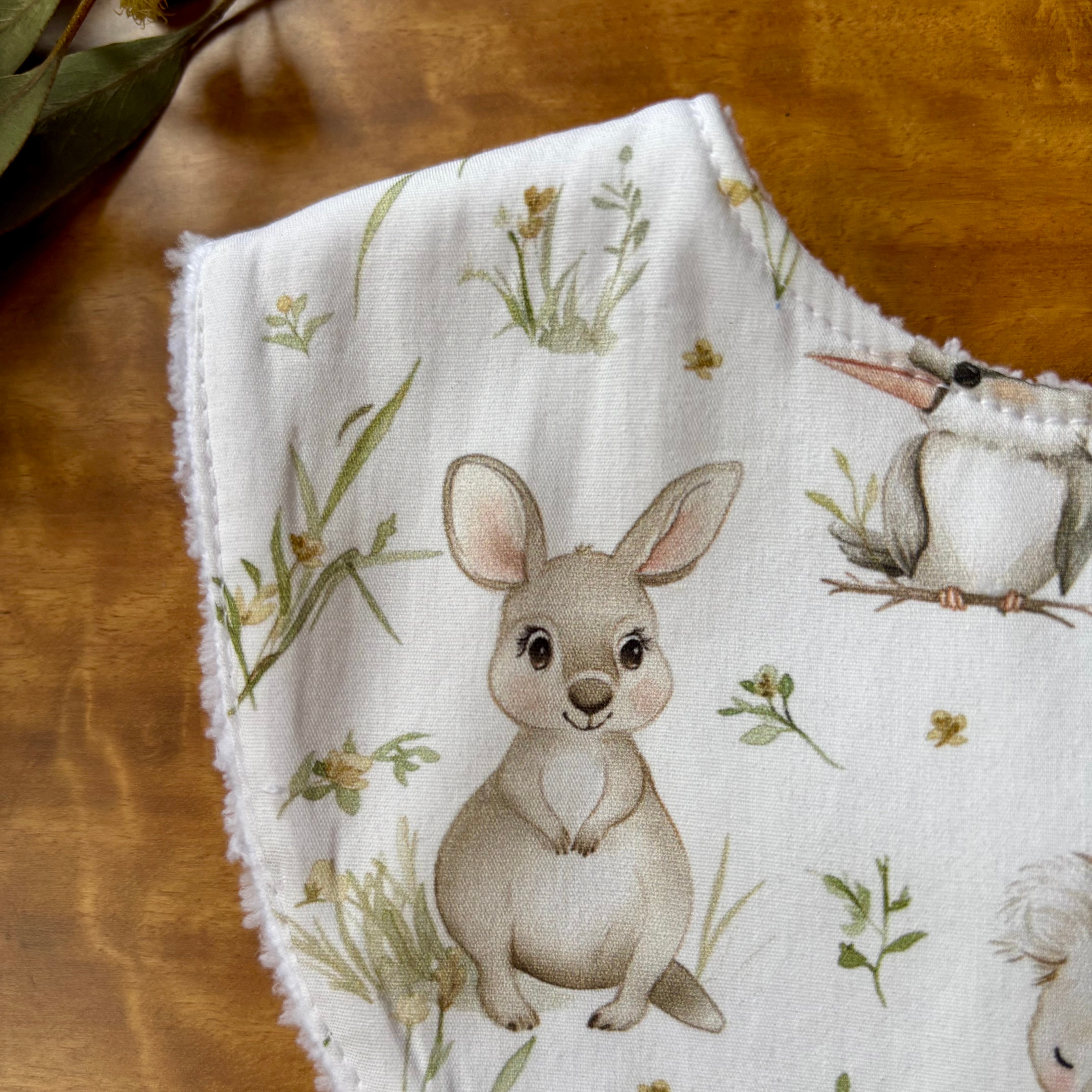 Baby Bib and Burp Cloth Set | Kangaroo Fields | Ready to Ship